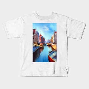 Amsterdam Netherland watercolor art Kids T-Shirt